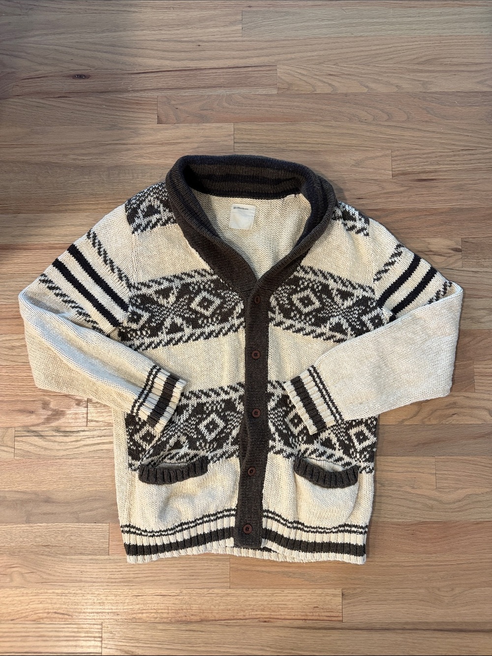 Life/After/Denim Shawl Collar Southwestern/Fair Isle Cotton Cardigan